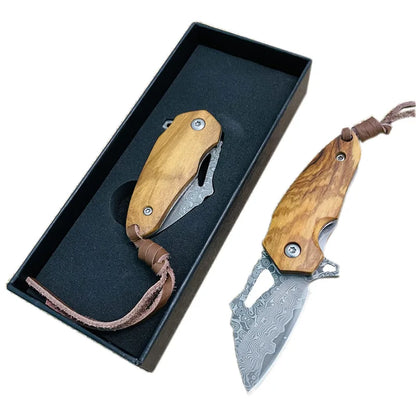 Damascus Steel Mini Sharp Small Folding Knife High Hardness Outdoor Portable Carrying Knife