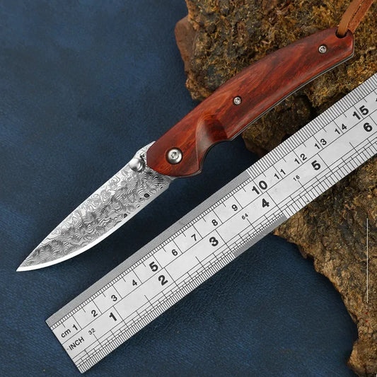 Damascus Steel Outdoor Folding Knife Mini Portable Self Defense Knife for Men Military Tactical Pocket Knives for Hunting