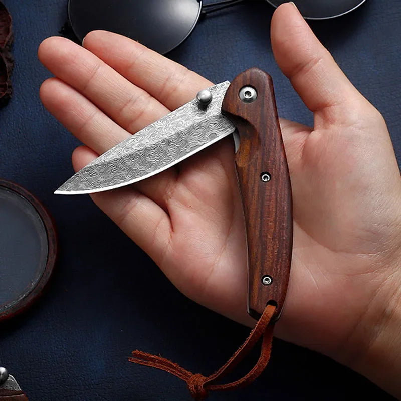 Damascus Steel Outdoor Folding Knife Mini Portable Self Defense Knife for Men Military Tactical Pocket Knives for Hunting