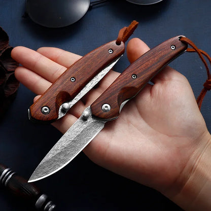 Damascus Steel Outdoor Folding Knife Mini Portable Self Defense Knife for Men Military Tactical Pocket Knives for Hunting