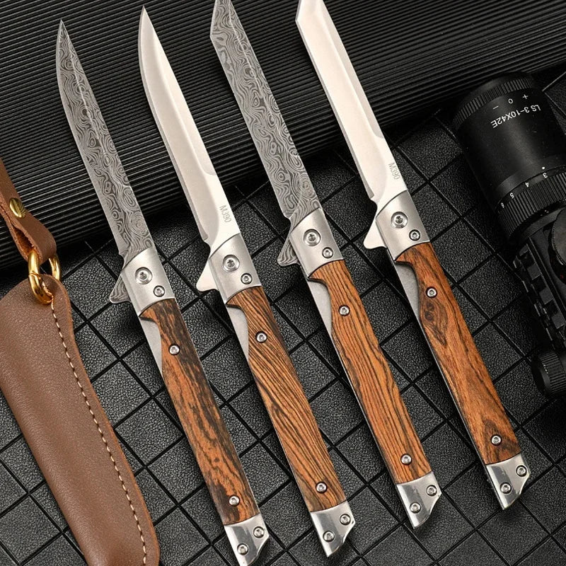 Damascus pattern folding knife multipurpose outdoor camping quick opening knife stainless steel carry high hardness folding knif