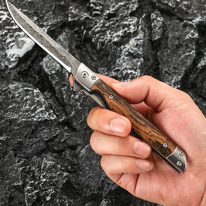 Damascus pattern folding knife multipurpose outdoor camping quick opening knife stainless steel carry high hardness folding knif