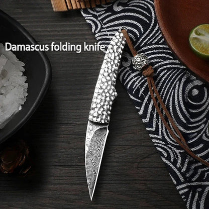 Damascus steel, outdoor EDC pocket knife, multi-purpose fruit knife, folding knife, cutter, hiking, barbecue