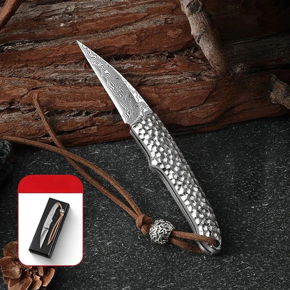 Damascus steel, outdoor EDC pocket knife, multi-purpose fruit knife, folding knife, cutter, hiking, barbecue