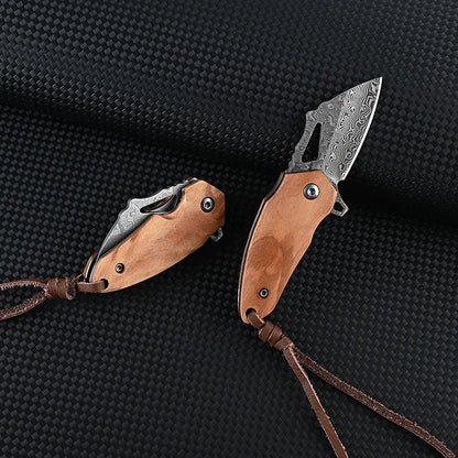 Damasque Steel Sharp Folding Knife Olive Wood Handle EDC High Hardness Outdoor Hunting Self-defense Portable Utility Knife Gift