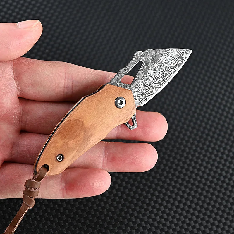 Damasque Steel Sharp Folding Knife Olive Wood Handle EDC High Hardness Outdoor Hunting Self-defense Portable Utility Knife Gift