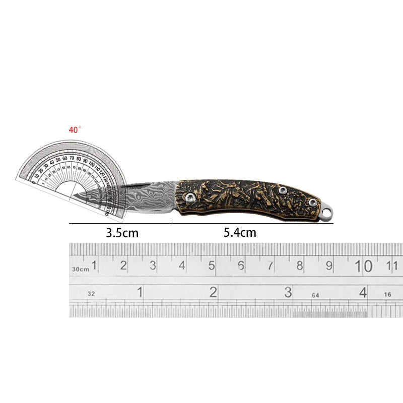 EDC Outdoor Pocket Knife Portable Folding Knife of Brass Handle Multi-purpose Fruit Knife for Self Defense Hiking BBQ Box Cutter