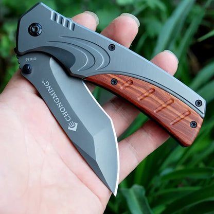 Folding Blade Knife 7CR17Mov Steel Blade + Rosewood Steel Handle Tactical Camping Knife Combat Survival Pocket Knife EDC Tools