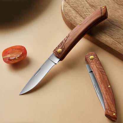 Folding Fruit Knife Stainless Steel  Sharp Pocket Knife Wooden Handle Kitchen Accessories Portable Outdoor Camping Knives