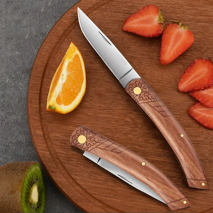 Folding Fruit Knife Stainless Steel  Sharp Pocket Knife Wooden Handle Kitchen Accessories Portable Outdoor Camping Knives