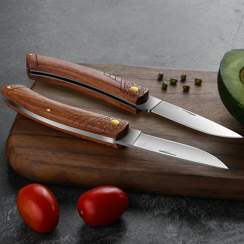 Folding Fruit Knife Stainless Steel  Sharp Pocket Knife Wooden Handle Kitchen Accessories Portable Outdoor Camping Knives