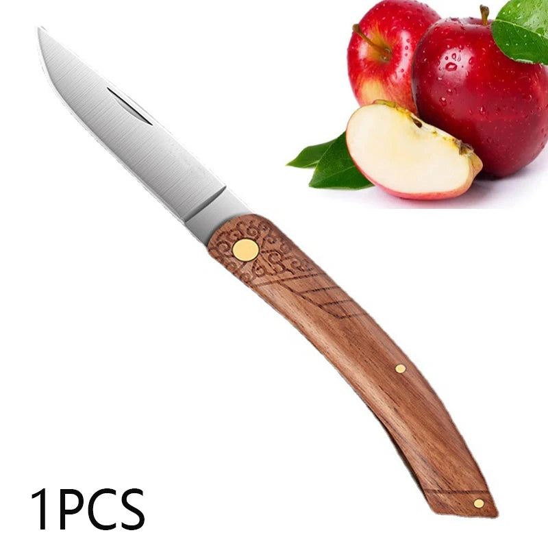 Folding Fruit Knife Stainless Steel  Sharp Pocket Knife Wooden Handle Kitchen Accessories Portable Outdoor Camping Knives