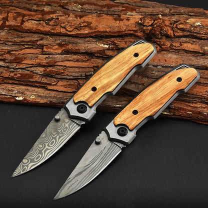 Folding Knife Damascus Pattern Camping Self Defense Mountaineering Portable Multi Purpose Folding Knife  Klappmesser Buterffly