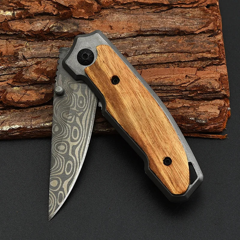 Folding Knife Damascus Pattern Camping Self Defense Mountaineering Portable Multi Purpose Folding Knife  Klappmesser Buterffly