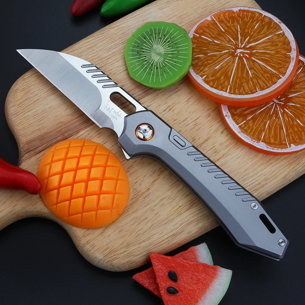 Folding fruit knife 9cr18 steel high hardness sharp angle camping hunting knife CNC process multifunctional pocket knife