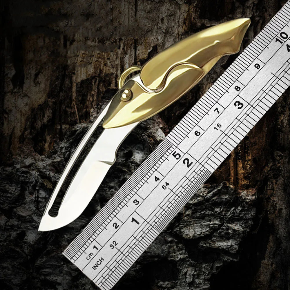 Gold Mini Mechanical Folding Knife EDC Self Defense Hand Tools Sharp Blade Keychain Pocket Knife Express Unpacking Box Cutter