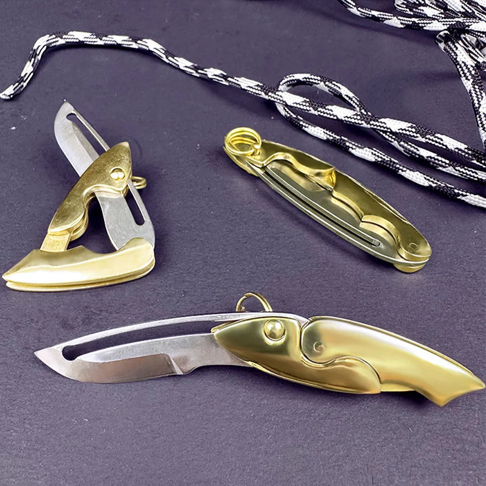 Gold Mini Mechanical Folding Knife EDC Self Defense Hand Tools Sharp Blade Keychain Pocket Knife Express Unpacking Box Cutter