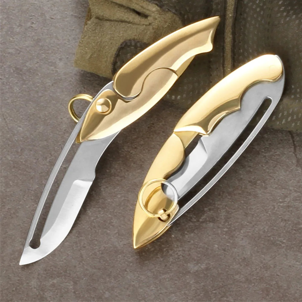 Gold Mini Mechanical Folding Knife EDC Self Defense Hand Tools Sharp Blade Keychain Pocket Knife Express Unpacking Box Cutter