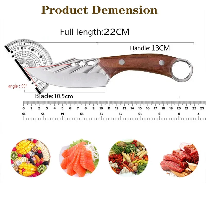 Handmade Forged Knife Meat Bone Knife Fruit Slicing Knife Stainless Steel Kitchen Chef Knife Perfect for Household Knives