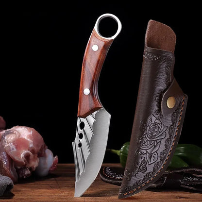 Handmade forged knife with sheath, high carbon stainless steel kitchen chef knife, suitable for multifunctional gifts such as