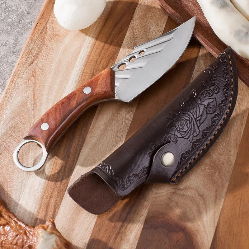 Handmade forged knife with sheath, high carbon stainless steel kitchen chef knife, suitable for multifunctional gifts such as