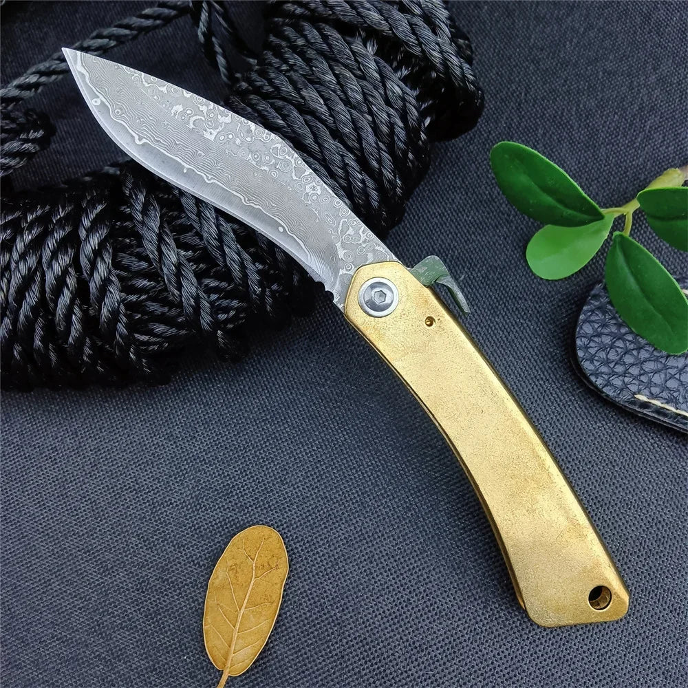 Higonokami Outdoor Pocket Folding Knife Damascus Steel Blade Copper Handle Survival Tactical Knives Utility Combat Rescus Tool