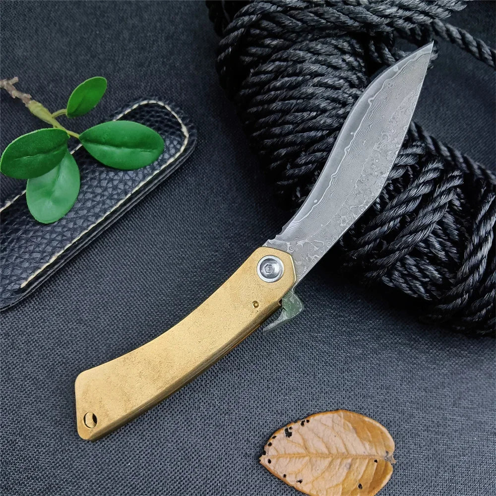 Higonokami Outdoor Pocket Folding Knife Damascus Steel Blade Copper Handle Survival Tactical Knives Utility Combat Rescus Tool