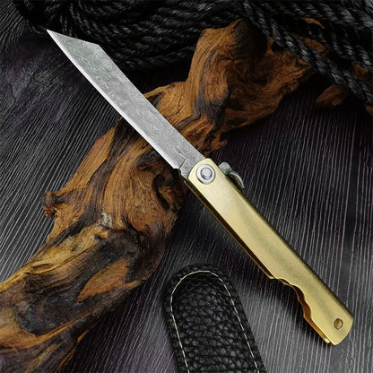 Higonokami Outdoor Pocket Folding Knife Damascus Steel Blade Copper Handle Survival Tactical Knives Utility Combat Rescus Tool