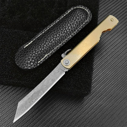 Higonokami Outdoor Pocket Folding Knife Damascus Steel Blade Copper Handle Survival Tactical Knives Utility Combat Rescus Tool