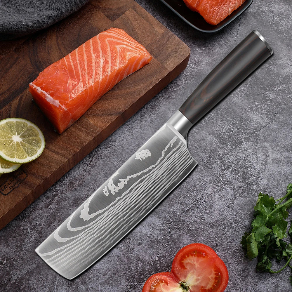 Japanese Stainless Steel kitchen knives Laser Dapattern chef knife Sharp Santoku Cleaver Slicing Utility Knives tool