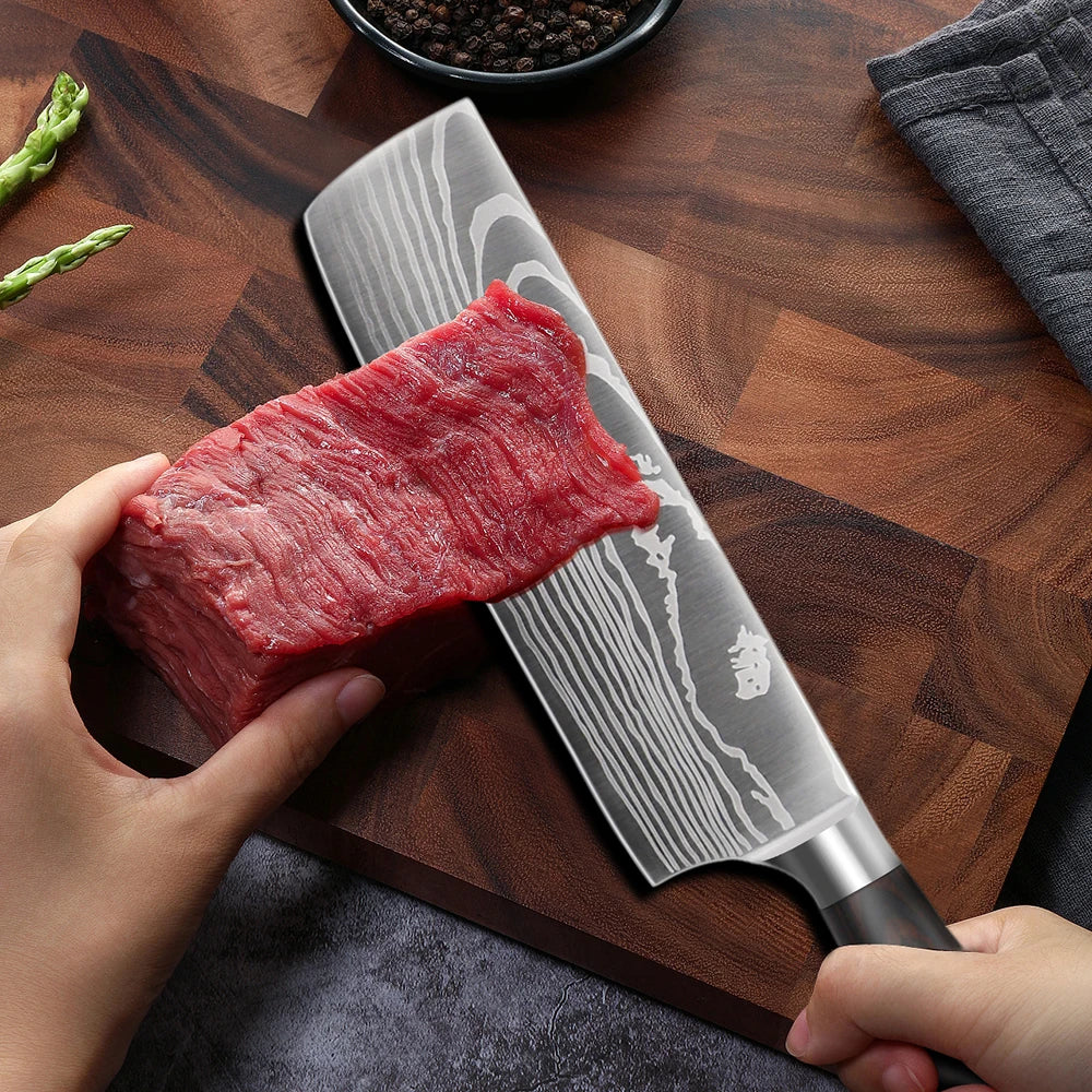 Japanese Stainless Steel kitchen knives Laser Dapattern chef knife Sharp Santoku Cleaver Slicing Utility Knives tool