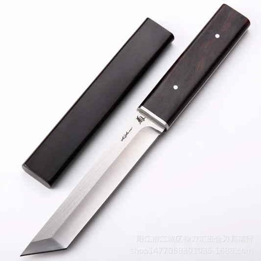 Japanese samurai ebony tactical straight knife high quality D2 steel sharp hunting knife outdoor tool knife gift knife