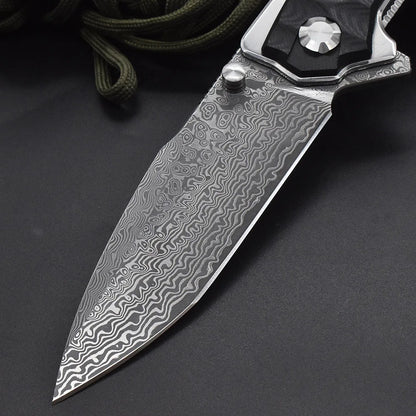 KESIWO Folding Blade Damascus G10 Handle Tactical Knife Outdoor Hiking Portable Utility Kitchen Survival Camping Hunting Knife