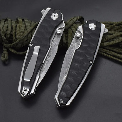 KESIWO Folding Blade Damascus G10 Handle Tactical Knife Outdoor Hiking Portable Utility Kitchen Survival Camping Hunting Knife