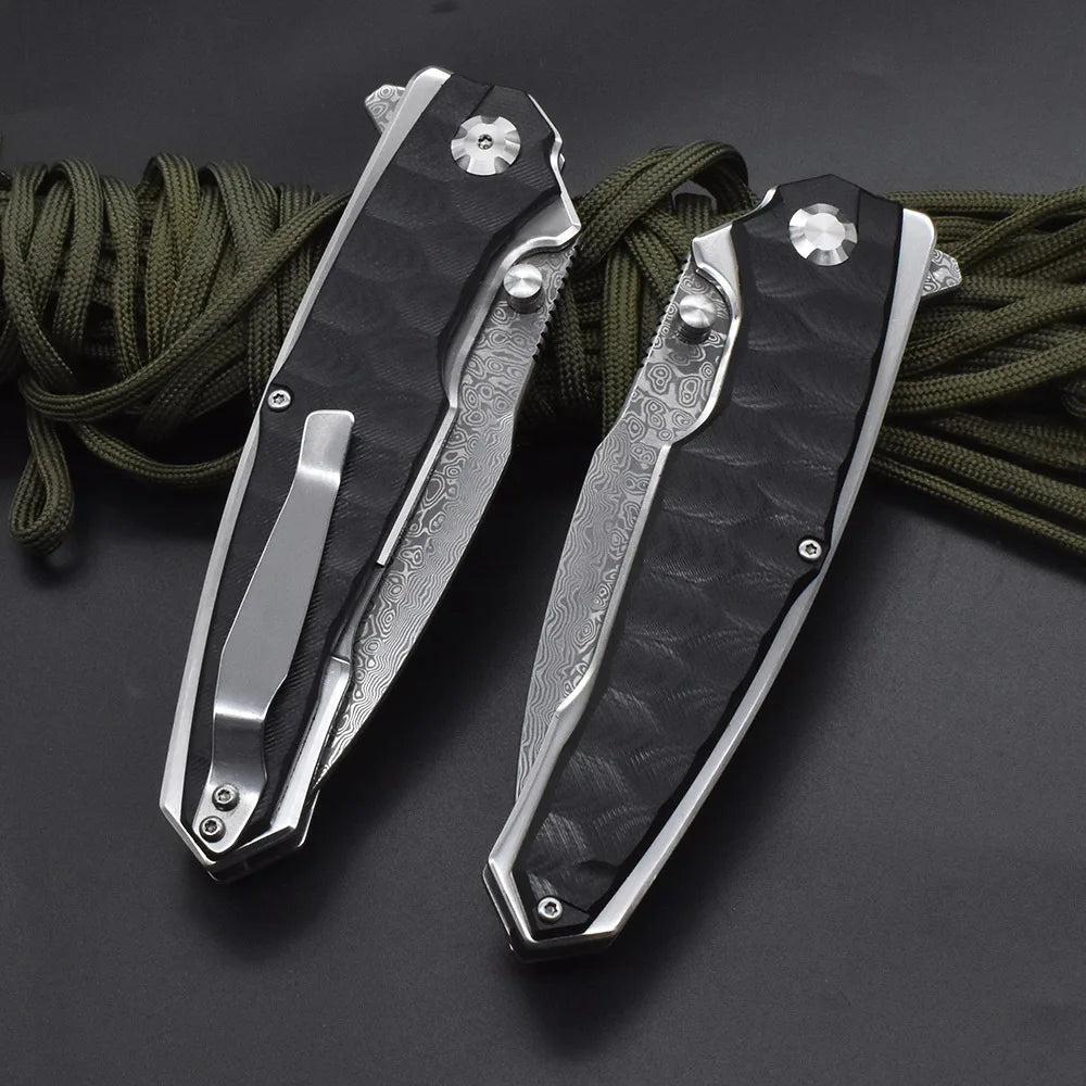 Folding Blade Damascus G10 Handle Tactical Knife Outdoor Hiking Portable Utility Kitchen Survival Camping Hunting Knife