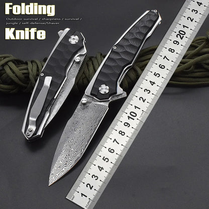 Folding Blade Damascus G10 Handle Tactical Knife Outdoor Hiking Portable Utility Kitchen Survival Camping Hunting Knife