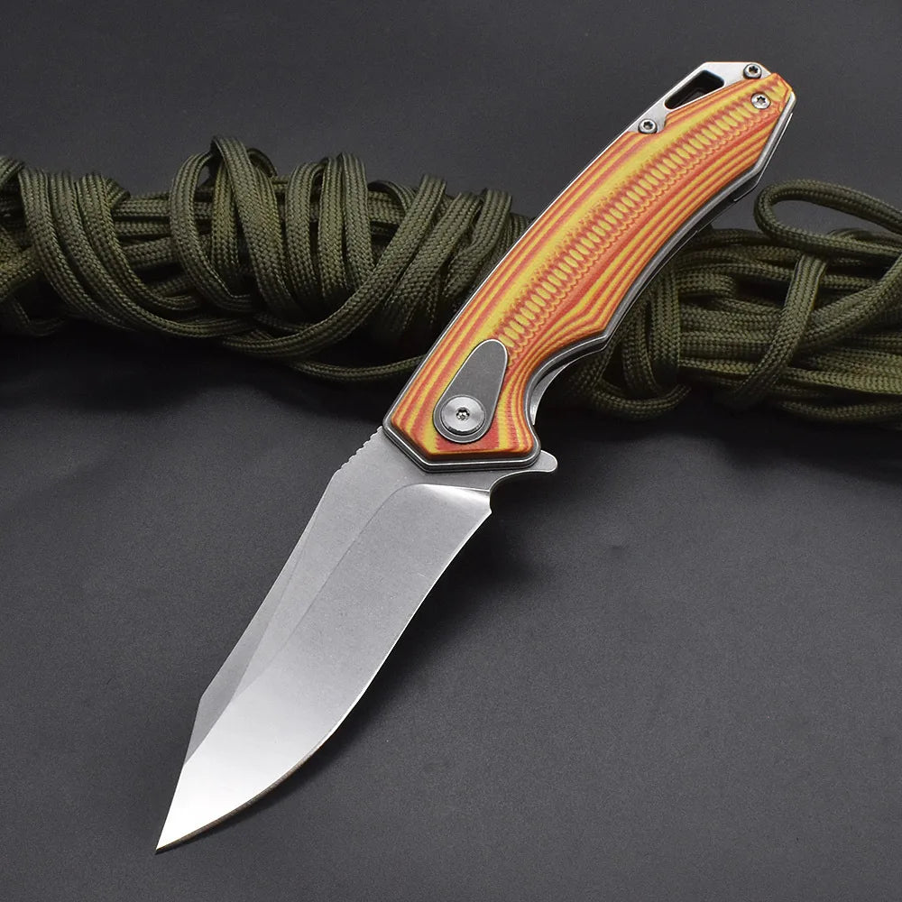 Kesiwo Herringbone Folding Knife D2 Blade G10 Handle Pocket Survival Hunting Knife Tactical EDC Kitchen Outdoor Camping Knife