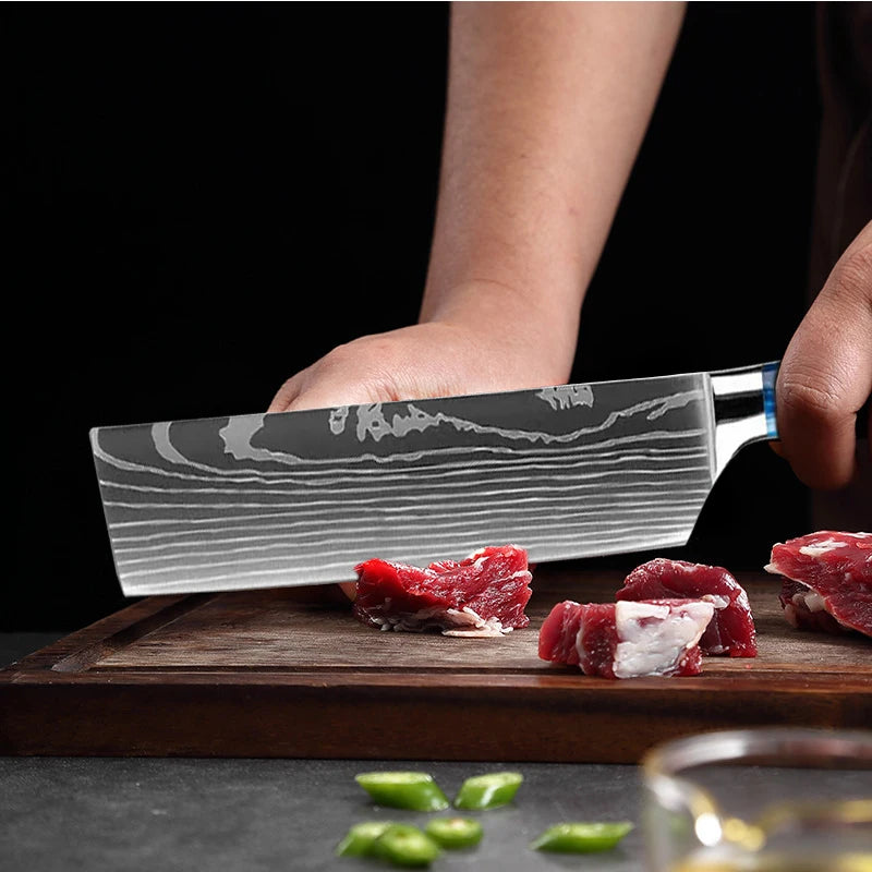 "Damascus"Kitchen Chef Knife Meat Cleaver Slicing Fish Vegetable Cutting Stainless Steel Japanese Boning Knives Forged Deboning BBQ Tool