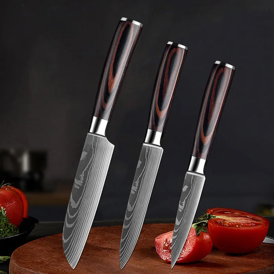 Kitchen Knife Boning Butcher Knife Damascus Pattern Stanless Steel Japanese Santoku Knife Cleaver Slicing Utility Knife