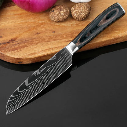 Kitchen Knife Boning Butcher Knife Damascus Pattern Stanless Steel Japanese Santoku Knife Cleaver Slicing Utility Knife