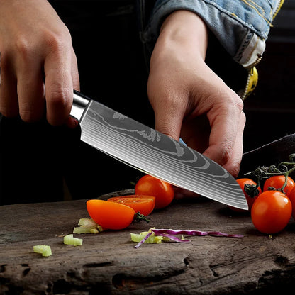 Kitchen Knife Boning Butcher Knife Damascus Pattern Stanless Steel Japanese Santoku Knife Cleaver Slicing Utility Knife