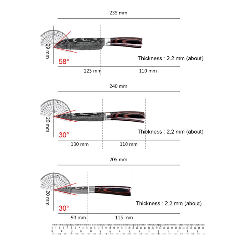 Kitchen Knife Boning Butcher Knife Damascus Pattern Stanless Steel Japanese Santoku Knife Cleaver Slicing Utility Knife