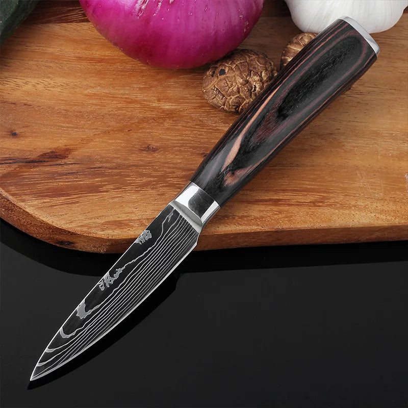 Kitchen Knife Boning Butcher Knife Damascus Pattern Stanless Steel Japanese Santoku Knife Cleaver Slicing Utility Knife