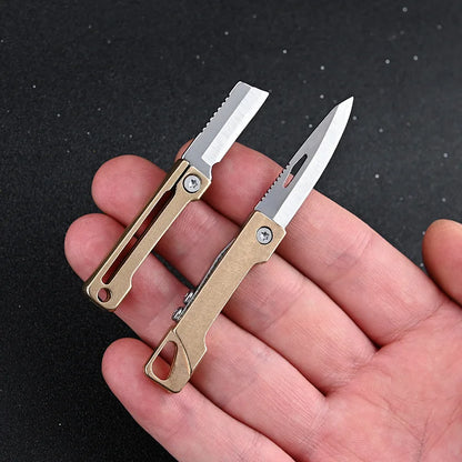 LiTuiLi Mini Brass Folding Knife Keychain Stainless Steel Pocket Knives Small Utility Craft Wrapping Box Paper Envelope Cutter