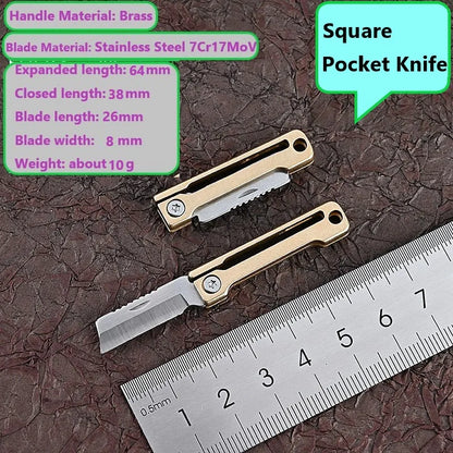 LiTuiLi Mini Brass Folding Knife Keychain Stainless Steel Pocket Knives Small Utility Craft Wrapping Box Paper Envelope Cutter