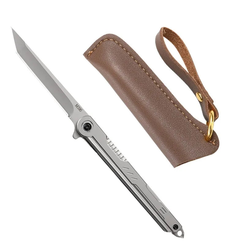 M390 Steel Feather Pattern Folding Knife Outdoor Camping Pocket Knife Portable Fruit Knife High Hardness Folding Knife