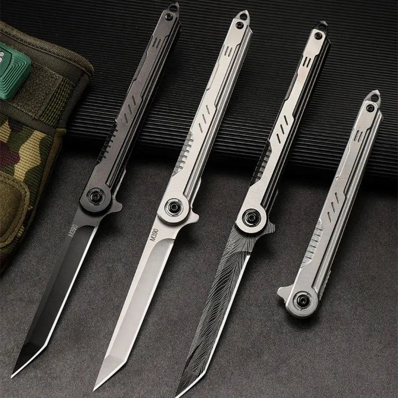 M390 Steel Feather Pattern Folding Knife Outdoor Camping Pocket Knife Portable Fruit Knife High Hardness Folding Knife