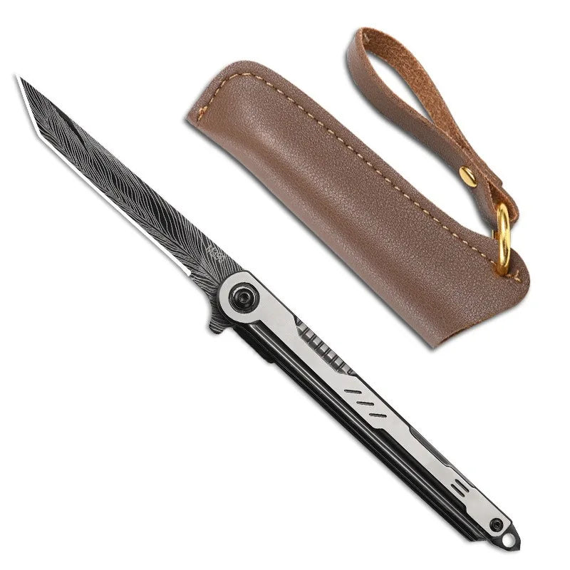 M390 Steel Feather Pattern Folding Knife Outdoor Camping Pocket Knife Portable Fruit Knife High Hardness Folding Knife