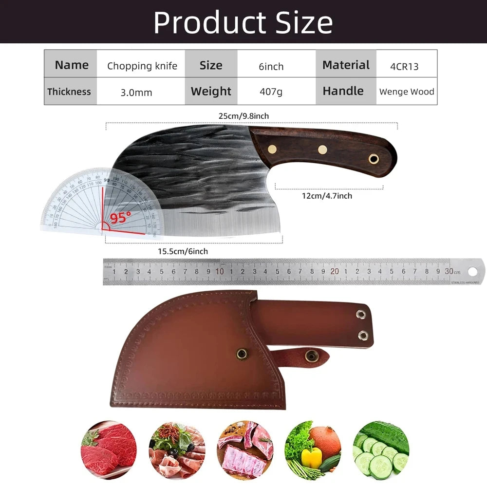 Meat Cleaver Butcher Kitchen Knife Chef Knife With Sheath Handmade Heavy Duty Bone Chopping Cutter