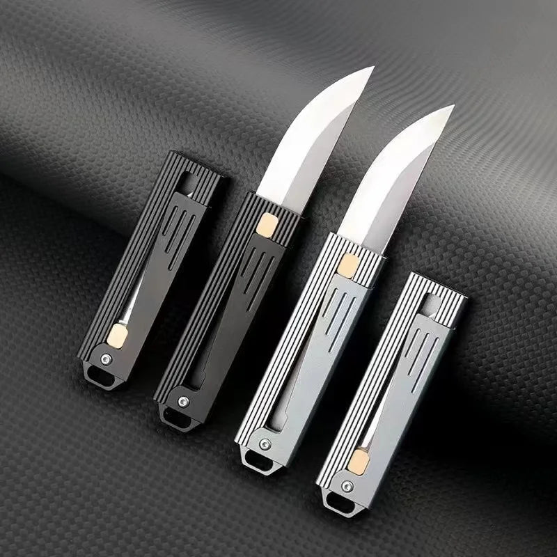 Mini D2 fixed blade, aluminum handle knife, EDC outdoor portable box opener, fruit knife, suitable for travel, barbecue